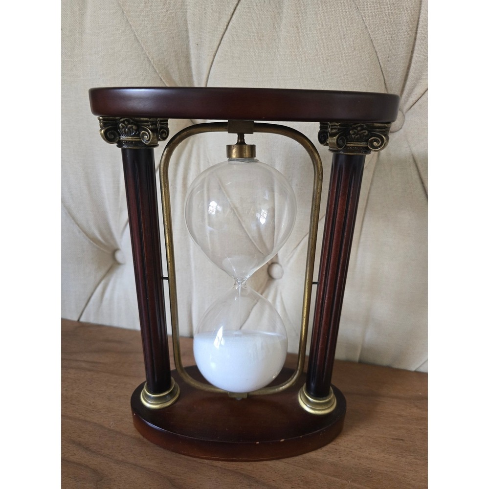 Vintage Wooden Hourglass Sand Timer Brass Column Decor